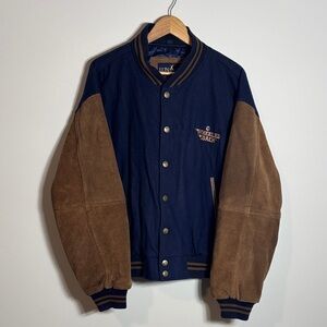 Vintage Luna Pier Wool Leather Varsity Bomber Jacket Wheeled Coach Large